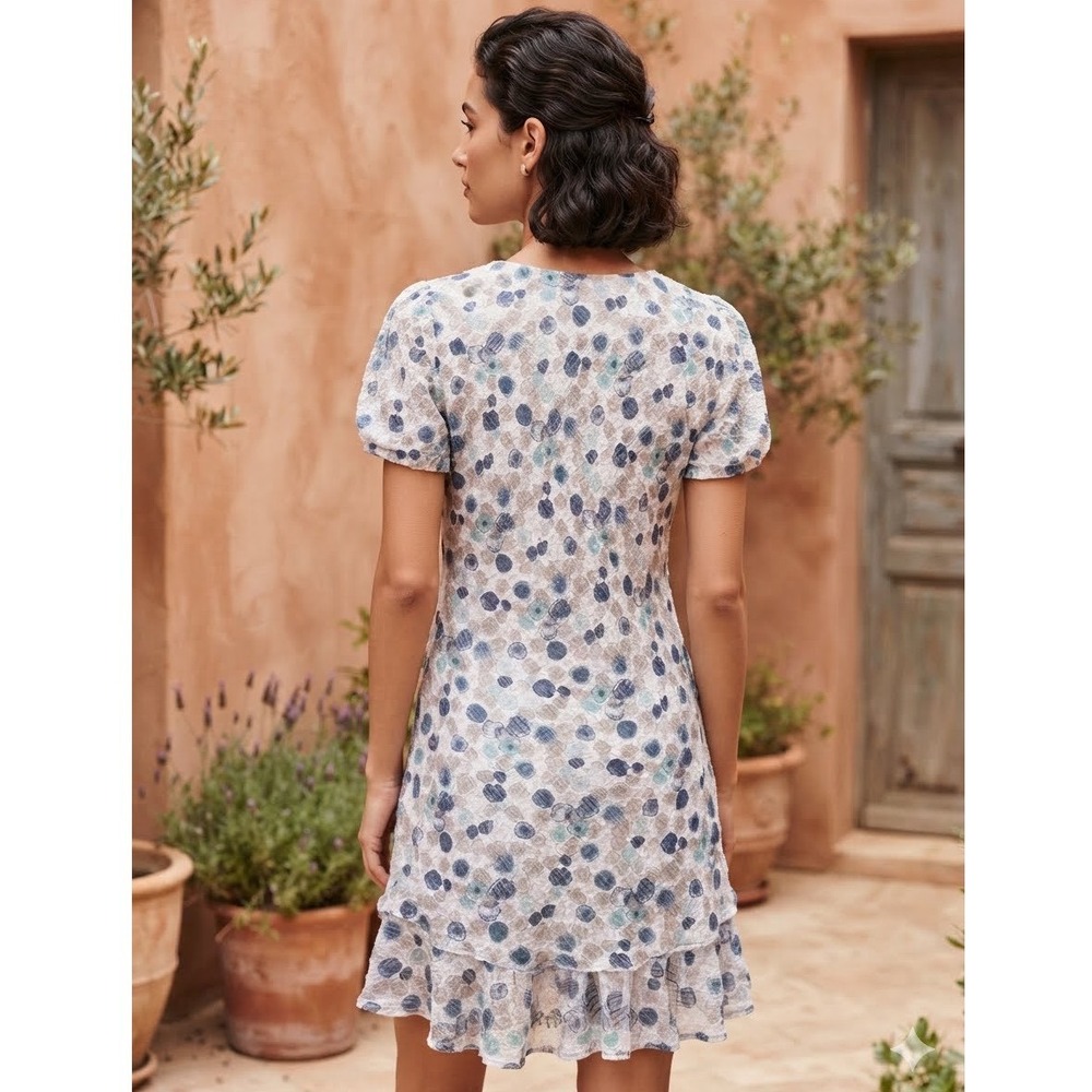 Nina Murati Blue Grey Polka Dot Cotton Gauze Tiered Dress Made in Italy Size M - Picture 3 of 15